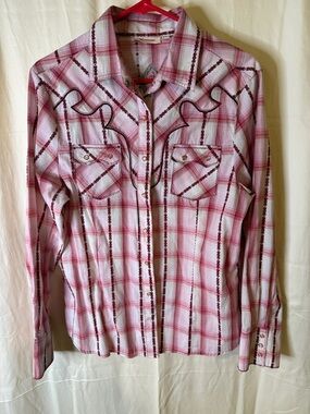 Pink Plaid Western-Style Button-Down Shirt